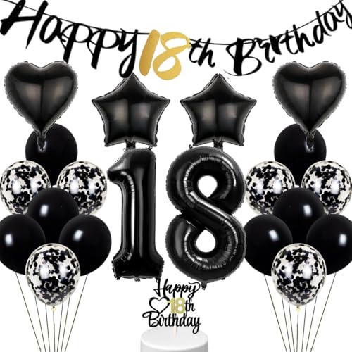 Conruich hei Geburtstagsdeko 18 Jahre Mädchen, Schwarz Weiß Ballon 18. Geburtstag Junge, Tortendeko Geburtstag 18 Jahre Mädchen, Happy 18th Birthday Banner Deko 18 Geburtstag Party Deko Junge Mädchen von Conruich