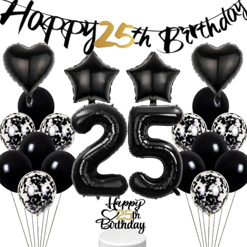 Conruich hei Geburtstagsdeko 25 Jahre Mann, Schwarz Weiß Luftballon 25. Geburtstag Frau, Tortendeko Geburtstag 25 Jahre Männer, Happy 25th Birthday Banner Deko 25 Geburtstag Party Deko Männer Frauen von Conruich