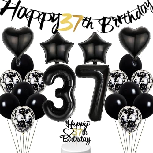 Conruich hei Geburtstagsdeko 37 Jahre Mann, Schwarz Weiß Luftballon 37. Geburtstag Frau, Tortendeko Geburtstag 37 Jahre Männer, Happy 37th Birthday Banner Deko 37 Geburtstag Party Deko Männer Frauen von Conruich