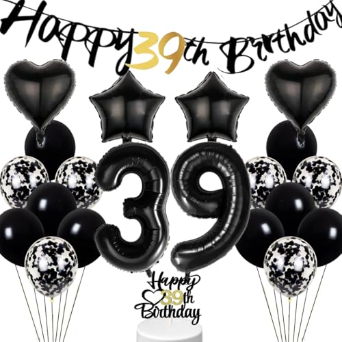 Conruich hei Geburtstagsdeko 39 Jahre Mann, Schwarz Weiß Luftballon 39. Geburtstag Frau, Tortendeko Geburtstag 39 Jahre Männer, Happy 39th Birthday Banner Deko 39 Geburtstag Party Deko Männer Frauen von Conruich