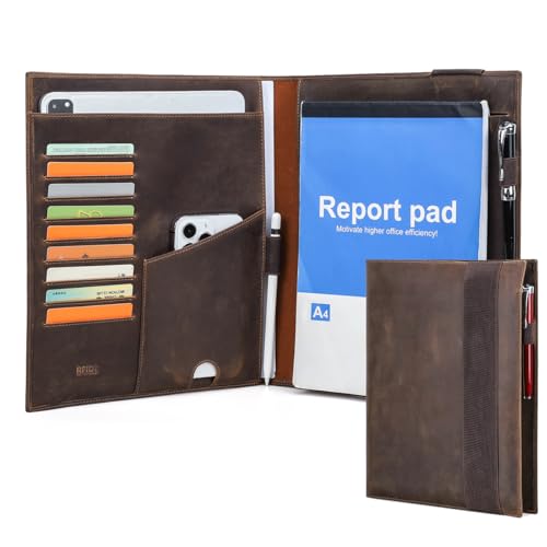 Contacts Portfolio aus Vollnarbenleder für Herren, Konferenzmappe, legaler Block, Padfolio, Notizblock, professioneller Organizer, passend für 12,9 Zoll iPad/A4-Notizbuch/9 Karten mit RFID-Blockierung von Contacts