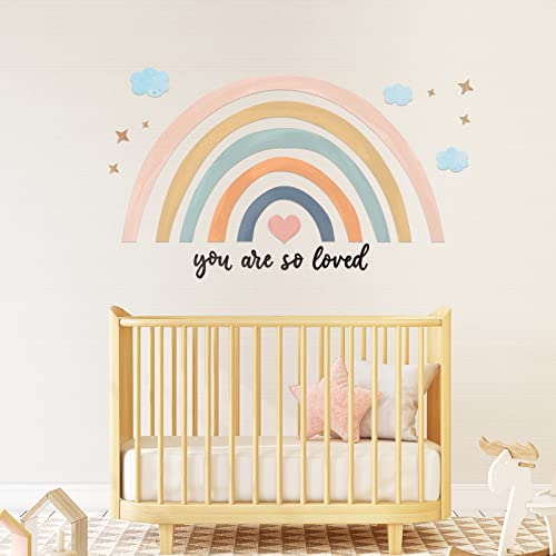 Regenbogen Wandaufkleber Regenbogen Wandtattoo Pastellfarben Großes Herz Wandsticker Schälen und Aufkleben Hintergrund für Mädchen Babyparty You Are So Loved 30 x 14 Zoll (Rosa Blau) von Containlol