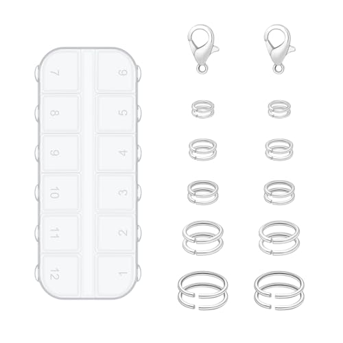 Offene Binderinge und 12 mm Karabinerverschluss für Schmuckherstellung, kleines Schlüsselanhänger-Set für Halskette, Schlüsselanhänger, Charm-Armband, Reparatur, DIY-Schmuckherstellung, Silberfarben, von CooBigo