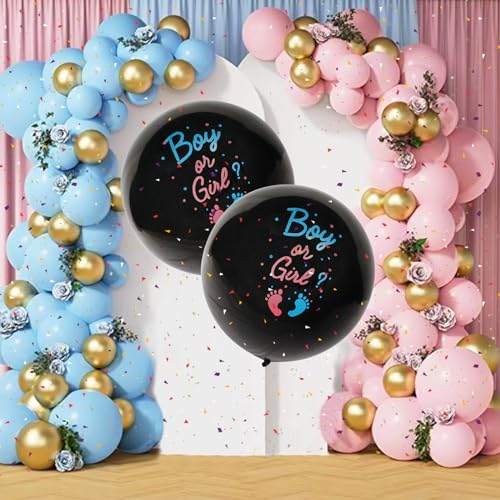 Gender Reveal Party Dekoration, Mädchen Oder Junge überraschung Deko, Babyparty Deko Mädchen Junge, Boy or Girl Ballon and 147pcs Blau Rosa gold Luftballon Girlande für Baby Shower Decoration von CooTooLa