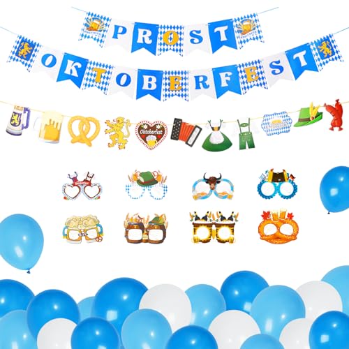 Oktoberfest Deko Set, Bayrische Dekoration 10 Meter Bayrische Girlande 30Stück blau weiß Oktoberfest Ballon fur Deko Oktoberfest Party Bayern Deko von CooTooLa