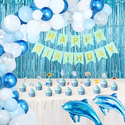 Unterwasserwelt Kindergeburtstag, Blaue Geburtstags Dekorationen Blau Party Dekorationen für Geburtstag Banner Geburtstagsballon Kinder Geburtstag Luftballons Deko von CooTooLa