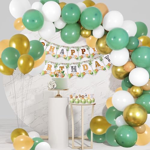 Dschungel Geburtstagsdeko Jungen Kindergeburtstag Deko Geburtstag Dekoration Grüne Weiß Gold Luftballon Set für Junge Kinder Wild Dschungel Deko von CooTooLa