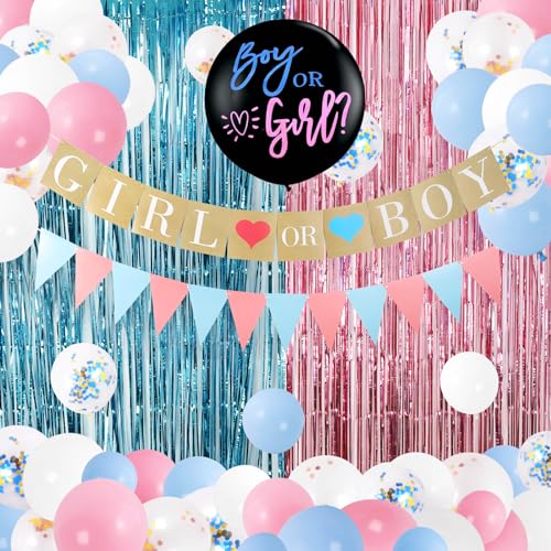 Gender Reveal Party Dekoration, Babyparty Deko Mädchen Oder Junge, Boy or Girl Ballon, Blau Rosa gold Luftballon für Baby Shower Decoration von CooTooLa