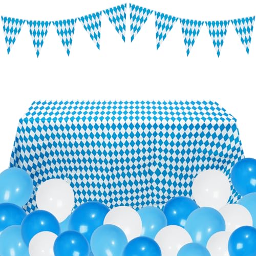 Oktoberfest Deko Set,Bayrische Wiesn Deko mit 30Stk blau/weiß Luftballon 10 Meter Oktoberfest wimpelkette Oktoberfest Partysdeko für Bierzelten Bier Festival München von CooTooLa