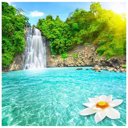 5D Diamond Painting Wasserfallsee,DIY Sonnige Aussicht Diamant Painting Bilder für Erwachsene Anfänger,Voll Round Stickerei Diamant Kunst Malerei Set für Home Wand Décor 30x30cm von Cooiiye