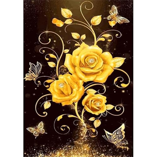 Cooiiye 5D DIY Diamond Painting Kits,Goldene Rosen Diamant Painting Bilder Full Drill Erwachsene Kristall Stickerei Kreuzstich Leinwand Diamant Kunst Malerei für Home Wand Dekor Square Drill,30x50cm von Cooiiye