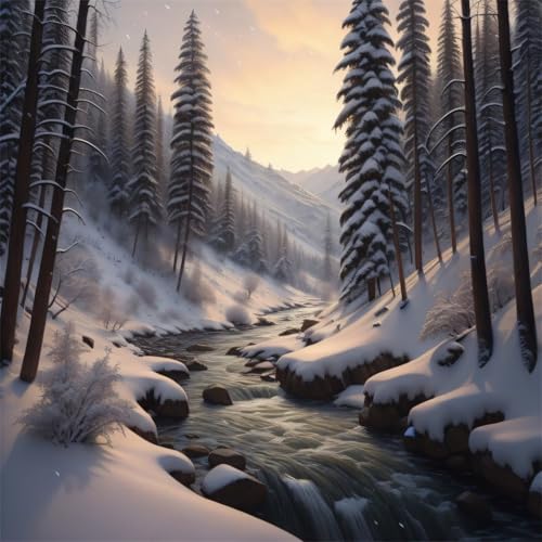 Cooiiye 5D Diamond Painting Winterfluss,DIY Wald Landschaft Diamant Painting Bilder für Erwachsene Anfänger,Voll Round Stickerei Diamant Kunst Malerei Set für Home Wand Décor 40x40cm von Cooiiye