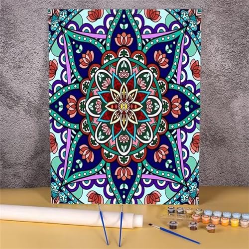 Cooiiye Blaue Mandala-Blumen Malen Nach Zahlen Erwachsene,30x40cm mit Gerahmten Acryl Leinwand Malen nach Zahlen Set, mit 3 Pinseln DIY Handgemalt Ölgemälde Kunst für Home Wand Décor von Cooiiye