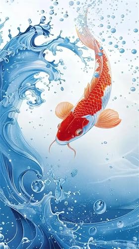 Cooiiye Diamond Painting Koi-Tier,Diamond Painting Kits für Erwachsene,5D Runder Diamant Painting Bilder DIY Stickerei Kreuzstich Diamant Kunst Malerei Set für Home Wand Dekor Geschenke,80x180cm von Cooiiye