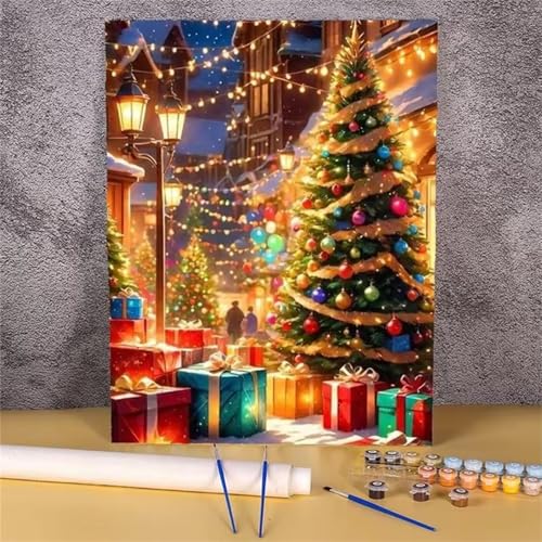 Cooiiye Malen Nach Zahlen Erwachsene Weihnachtslandschaft Malen Nach Zahlen Kits,mit Pinseln und Acrylfarben DIY Leinwand Ölgemälde Kunst für Heimdekoration (Rahmenlos 40x50cm) von Cooiiye