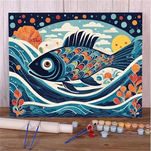 Cooiiye Malen nach Zahlen Erwachsene DIY Abstraktes Meerestier Handgemalt Ölgemälde Kit für Anfänger mit Pinseln und Acrylfarben Paint by Numbers für Home Décor Geschenk,Ohne Rahmen 40x50cm von Cooiiye