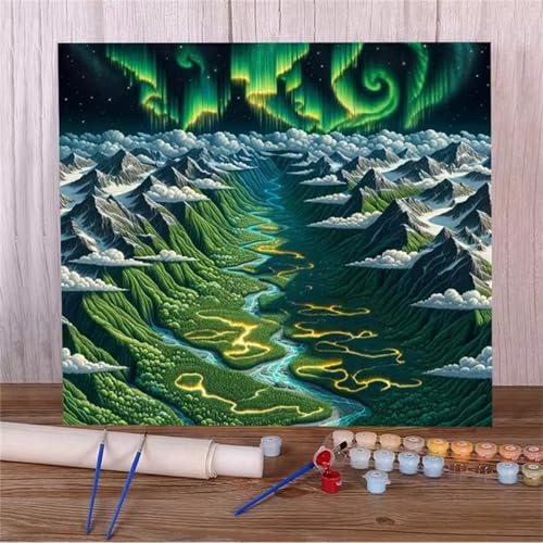 Cooiiye Malen nach Zahlen Erwachsene DIY Bergblick Aurora Handgemalt Ölgemälde Kit für Anfänger mit Pinseln und Acrylfarben Paint by Numbers für Home Décor Geschenk,Ohne Rahmen 40x50cm von Cooiiye