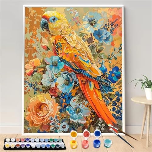 Cooiiye Malen nach Zahlen Erwachsene DIY Blumen Papagei Handgemalt Ölgemälde Kit für Anfänger mit Pinseln und Acrylfarben Paint by Numbers für Home Décor Geschenk,Ohne Rahmen 30x40cm von Cooiiye