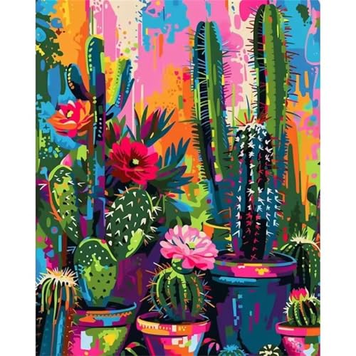 Cooiiye Malen nach Zahlen Erwachsene DIY Blumenkaktus Handgemalt Ölgemälde Kit für Anfänger mit Pinseln und Acrylfarben Paint by Numbers für Home Décor Geschenk,Ohne Rahmen 60x75cm von Cooiiye