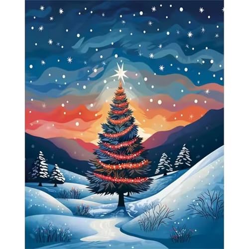 Cooiiye Malen nach Zahlen Erwachsene DIY Cartoon-Weihnachtsbaum Handgemalt Ölgemälde Kit für Anfänger mit Pinseln und Acrylfarben Paint by Numbers für Home Décor Geschenk,Ohne Rahmen 30x40cm von Cooiiye