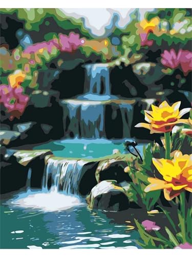 Cooiiye Malen nach Zahlen Erwachsene DIY Flusslandschaft Blumen Handgemalt Ölgemälde Kit für Anfänger mit Pinseln und Acrylfarben Paint by Numbers für Home Décor Geschenk,rahmenlos 30x40cm von Cooiiye