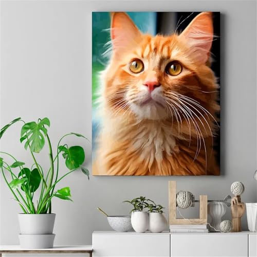 Cooiiye Malen nach Zahlen Erwachsene DIY Gelbe Katze Handgemalt Ölgemälde Kit für Anfänger mit Pinseln und Acrylfarben Paint by Numbers für Home Décor Geschenk,rahmenlos 30x40cm von Cooiiye