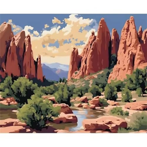 Cooiiye Malen nach Zahlen Erwachsene DIY Rote Felslandschaft Handgemalt Ölgemälde Kit für Anfänger mit Pinseln und Acrylfarben Paint by Numbers für Home Décor Geschenk,Ohne Rahmen 30x40cm von Cooiiye