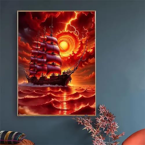 Cooiiye Malen nach Zahlen Erwachsene DIY Segelboot „Red Cloud“ Handgemalt Ölgemälde Kit für Anfänger mit Pinseln und Acrylfarben Paint by Numbers für Home Décor Geschenk,rahmenlos 30x40cm von Cooiiye