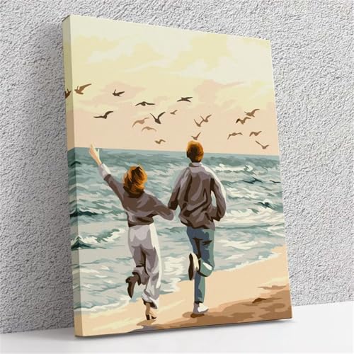 Cooiiye Malen nach Zahlen Erwachsene DIY Strandpaar Handgemalt Ölgemälde Kit für Anfänger mit Pinseln und Acrylfarben Paint by Numbers für Home Décor Geschenk,Ohne Rahmen 30x40cm von Cooiiye