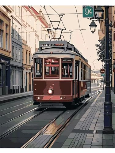 Cooiiye Malen nach Zahlen Erwachsene DIY Straßenbahn Handgemalt Ölgemälde Kit für Anfänger mit Pinseln und Acrylfarben Paint by Numbers für Home Décor Geschenk,rahmenlos 30x40cm von Cooiiye