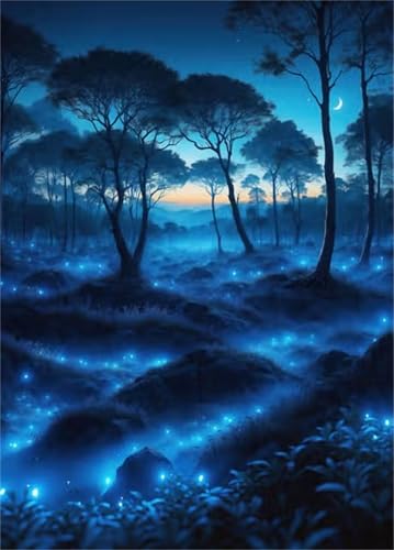 Diamond Painting Blaue fluoreszierende Landschaft,DIY 5D Diamond Painting Set Erwachsene Voll Strass Kristall Kreuzstich Stickerei Diamant Painting Bilder für Wohnzimmer Wanddeko Round Drill,100x150cm von Cooiiye