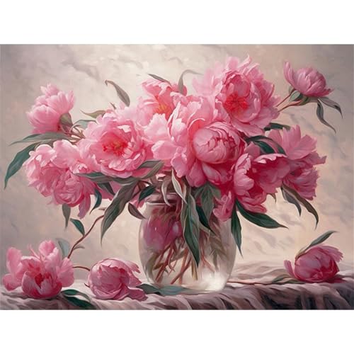 Diamond Painting Erwachsene Kits,Rosa Pfingstrose Diamond Painting Bilder Erwachsene DIY 5D Blumen Diamant Malerei Set,Kristall Stickerei Set für Wohnzimmer Büro Wand Dekoration Runder,70x100cm von Cooiiye