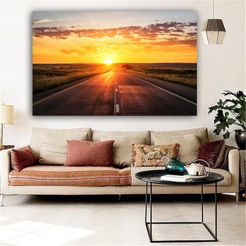 Diamond Painting Sonnenuntergangsstraße,DIY 5D Diamond Painting Set Erwachsene Vollbohrer Strass Kristall Kreuzstich Stickerei Diamant Painting Bilder für Wohnzimmer Wanddeko Round Drill,100x150cm von Cooiiye