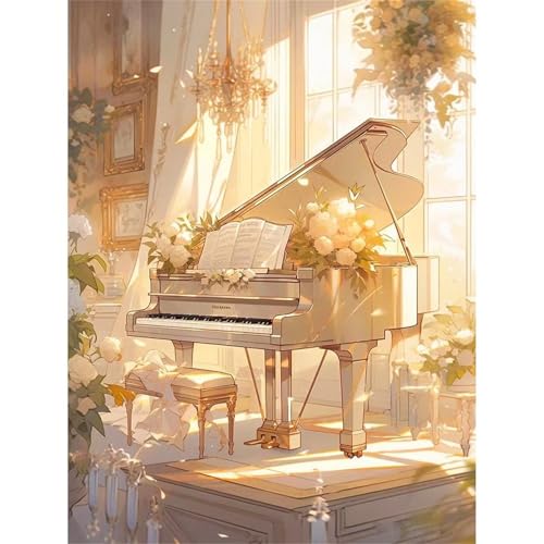 Diamond Painting Sonniges Klavier,Diamond Painting Kits für Erwachsene,5D Landschaft Diamant Painting Bilder DIY Stickerei Kreuzstich Kunst Malerei für Home Wand Dekor Geschenke Vierkant,20x50cm von Cooiiye