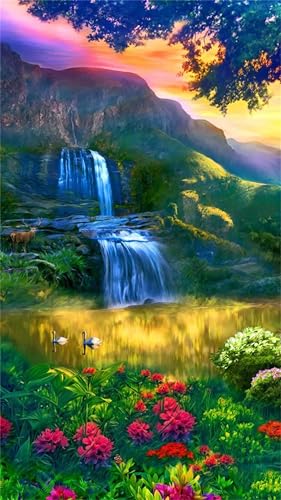 Diamond Painting Wunderschöne Wasserfalllandschaft,Diamond Painting Kits für Erwachsene,5D Runder Diamant Painting Bilder DIY Stickerei Kreuzstich Diamant Kunst für Home Dekor Geschenke,20x50cm von Cooiiye