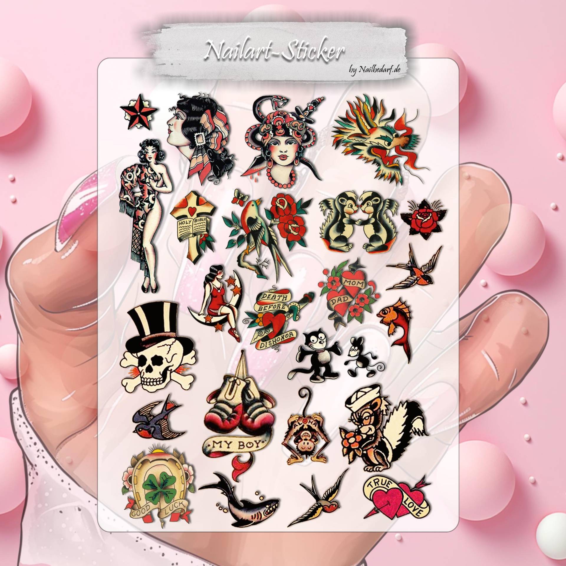 Nagel Aufkleber - Rockabilly Valentinstag Wasserfolie Abziehbild Nailart Wasser von CooleSticker