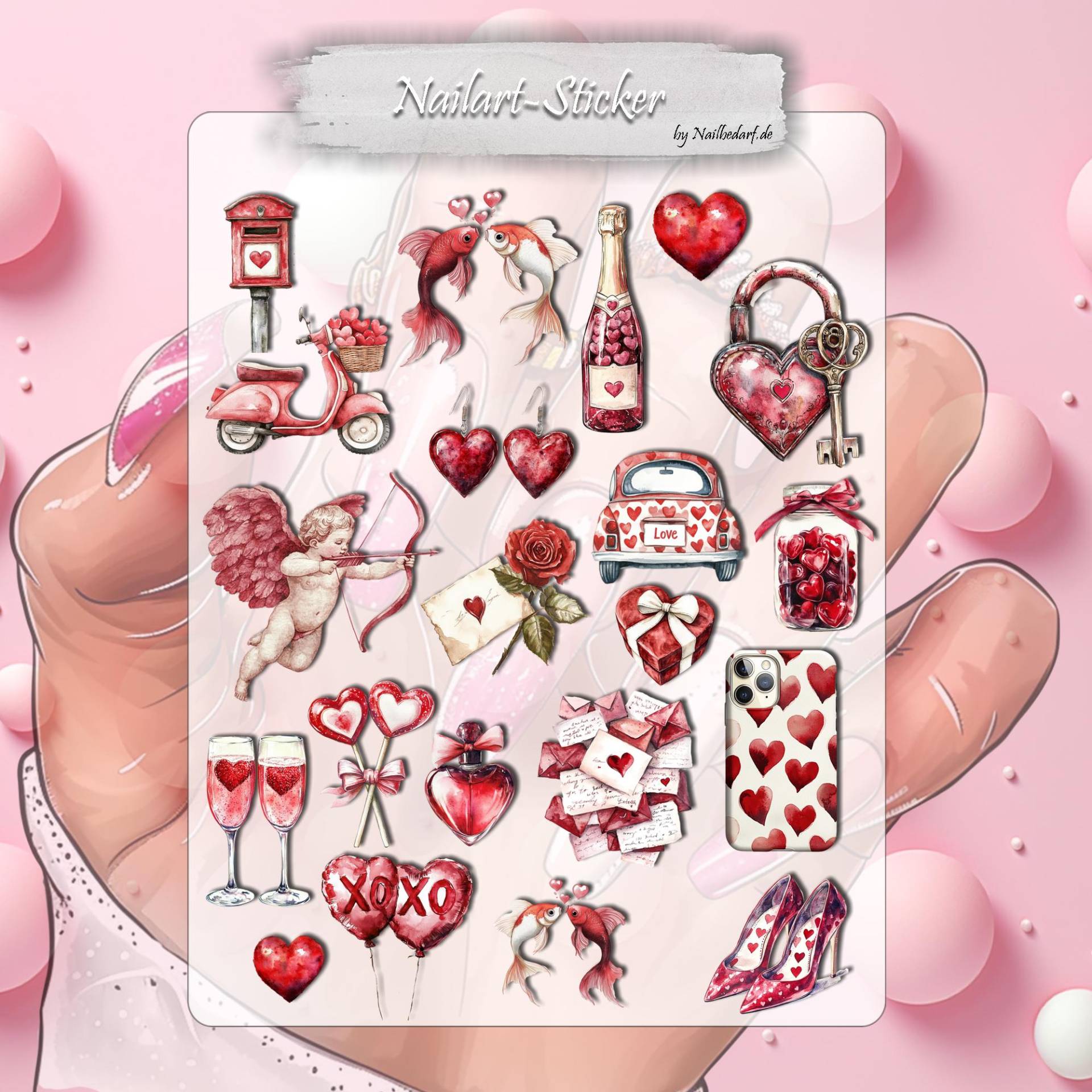 Nagel Aufkleber - Valentinstag Nägel Wasserfolie Abziehbild Nailart Wasser Naildesign von CooleSticker