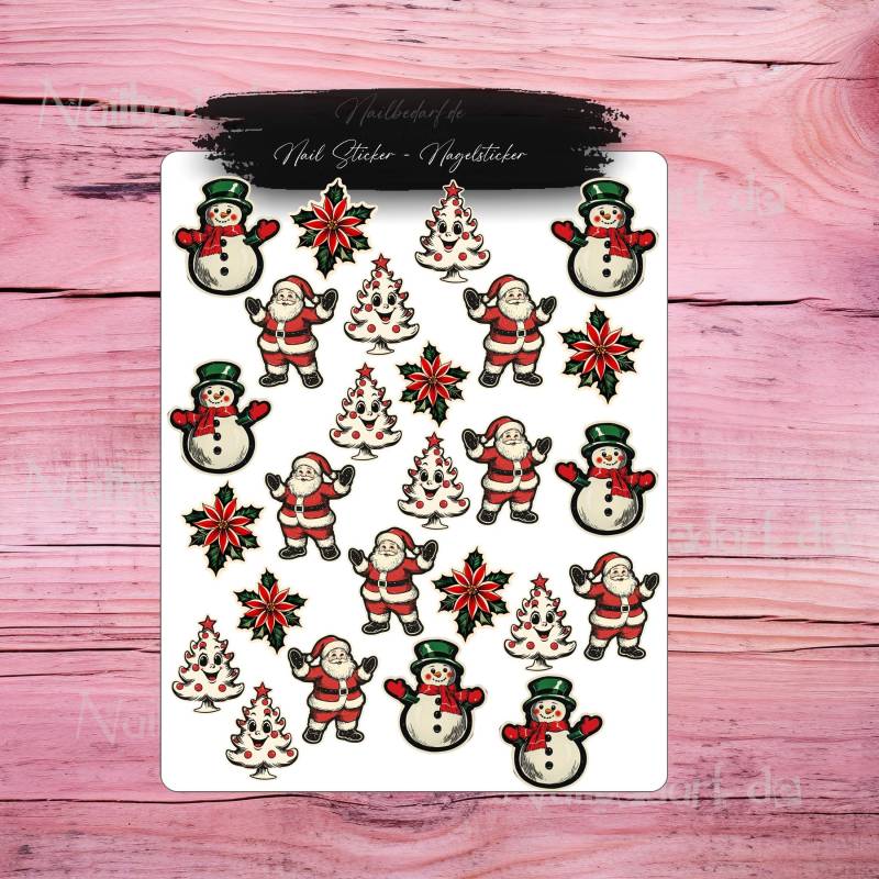 Nail Sticker Weihnachten, Nail-Art Schneemann, Weihnachtsmann, Nussknacker Weihnachts-Sticker, Retro von CooleSticker