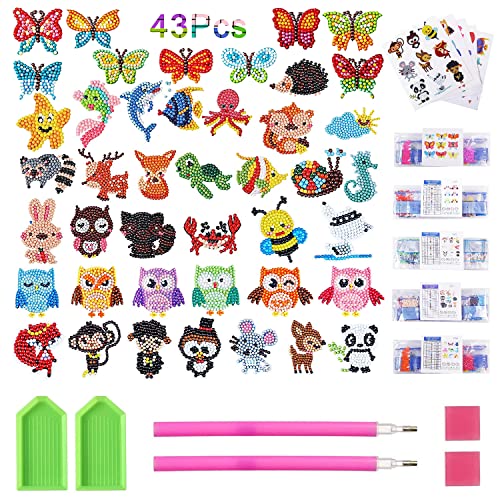 Coolon 5D Diamond Painting Kinder Set, 43 Stück DIY Anfänger Diamant Malerei Aufkleber für Tiere, Diamantaufkleber für Notizbücher, Tassen usw, Geschenke für Jungen und Mädchen von Coolon