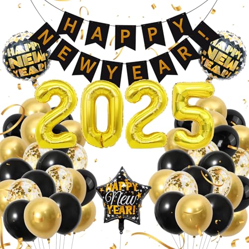 Silvester Deko 2025 Dekoration Set,Neujahr Silvesterdeko,2025 (32-ZOLL) Folienballons,Konfetti Ballons,Happy New Year Banner,Neujahrsdeko,Silvesterpartydeko Accessoire für Silvesterparty (A-1) von Coolon