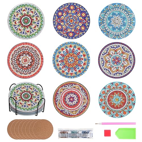 Coolty 8pcs 5D Diamond Paintings Untersetzer mit Untersetzer Halter Diamant Malerei Kunst Kits für Anfänger DIY Büro Home Decor (Mandala A) von Coolty