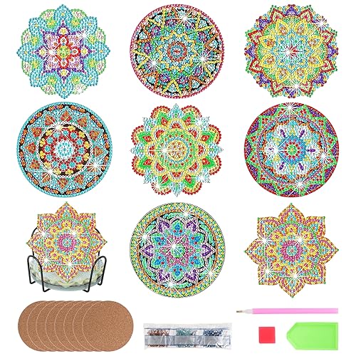 Coolty 8pcs 5D Diamond Paintings Untersetzer mit Untersetzer Halter Diamant Malerei Kunst Kits für Anfänger DIY Büro Home Decor (Mandala C) von Coolty