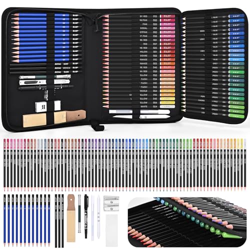 Coolzon Zeichenstifte, 96-teiliges Künstler-Set mit Skizzenstiften, Kohlebleistiften, Graphitstiften, Radiergummi, Extender in einem Etui von Coolzon