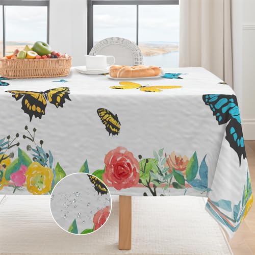 Coonoor Tischdecke Abwaschbar - Schmetterling Polyester Tischdecken Rechteckig 137 x 183 cm, Abwischbare Tafeldecke für Drinnen Draussen Garten Esszimmer Party und Festen von Coonoor