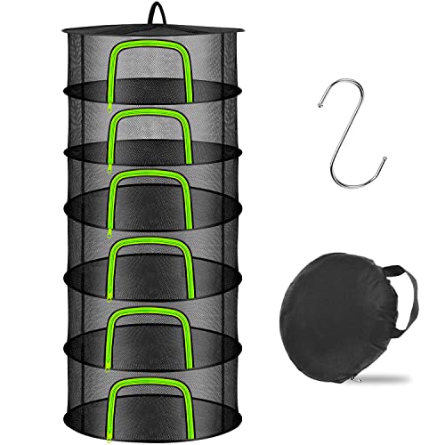 Coopache Trockennetz Kräuter Schwarz, 6-lagiges Kräutertrockner Zipper Plant Drying Rack, Mesh Trockennetz für Pflanze, Fleisch, Blumen, Zwiebeln, Fisch, Gemüse von Coopache