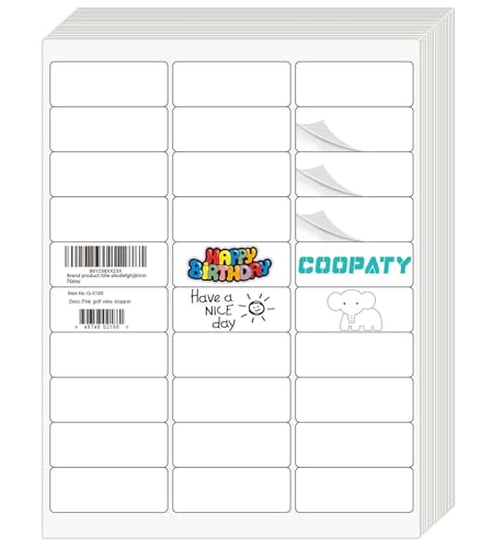 Coopaty 2,5 cm x 6,4 cm Versandetiketten, 30 Up FBA Barcode-Adressetiketten, weiß, blanko für Laser-Tintenstrahldrucker (100 Blatt, 3000 Etiketten) von Coopaty