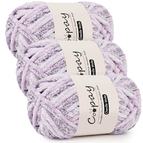 Coopay Chenille Wolle zum Häkeln, 3x100g Samtig Chenillegarn, Dicke Flauschige Weich Chenille Garn, Chenille Wolle, Weicher Plüschwolle Häkelgarn für Decken, Schals - Brillante Rose von Coopay