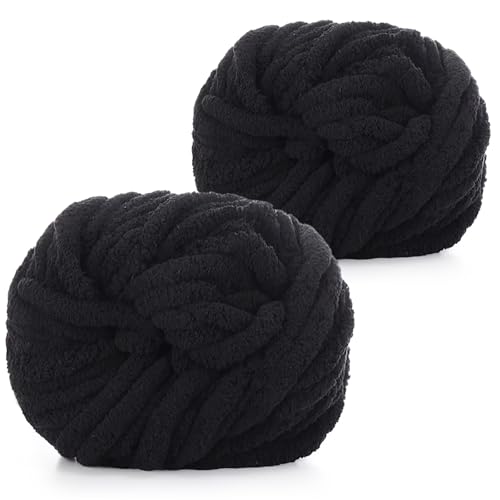 Coopay Chunky Chenille-Garn, 2x250g Chunky Wolle for Decken - Schwarz von Coopay