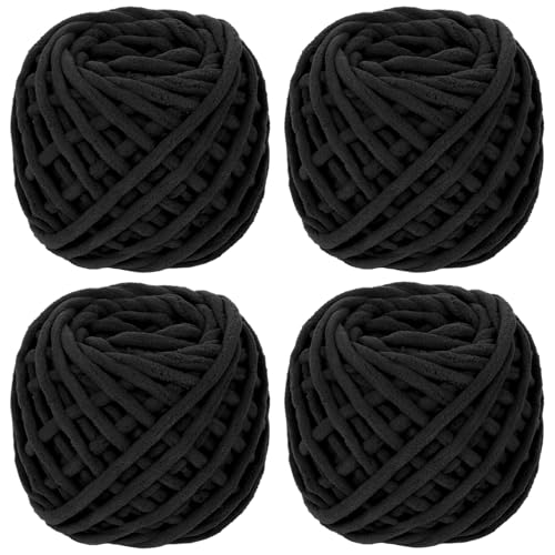 Coopay Chunky Wolle zum Häkeln, 4 x 90g Dicke Wolle zum Stricken Dickes Garn, Plüschgarn Wolle zum Stricken, Weich Wolle Dickes Garn Flauschig für Decken, Schals, Puppen, Samtig Plüschwolle - Schwarz von Coopay