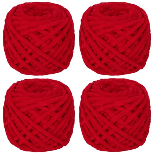 Coopay Chunky Wolle zum Häkeln, 4 x 90g Dicke Wolle zum Stricken Dickes Garn, Plüschgarn Wolle zum Stricken, Weich Wolle Dickes Garn Flauschig für Decken, Schals, Puppen, Plüschwolle - Zwei Rote von Coopay